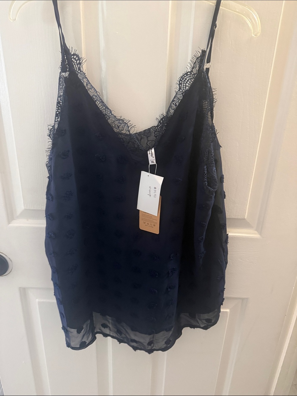 ePretty Navy Lace Trim Camisole Tank Top